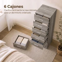 HOMCOM Cómoda de 6 Cajones Cajonera Alta para Dormitorio con Antivuelco 40x40x110 cm Gris Claro(m-4)