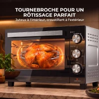 HOMCOM Mini-Four avec Broche Rotative 36L 1500 W, Four à Convection Multifonction, Chaleur Tournante, Minuterie 60 min, Argenté(m-6)