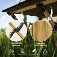 Outsunny Portable Camping Table, 4ft Aluminium Folding Table with Roll-Up Top, Picnic Table for Indoor, Outdoor, Party, BBQ, Beach, Natural Wood Effect(m-6)