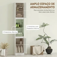 HOMCOM Coluna Estreita para Casa de Banho com 2 Portas e 2 Prateleiras Abertas, Ideal para Espaços Pequenos, 30x24x170 cm, Branco(m-4)