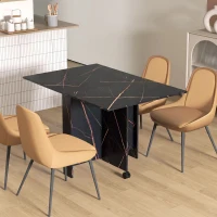 HOMCOM Table pliante cuisine table à manger pliable avec 2 abattants 2 roues avec freins 120 x 80 x 73 cm noir marbré imitation(m-2)
