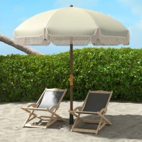 Outsunny Sombrilla de Playa con Flecos Ø190x210 cm con Protección UV40+ Antiviento Impermeable y Bolsa de Transporte Verde(m-10)