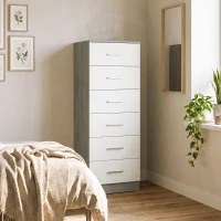 HOMCOM Cómoda de 6 Cajones Cajonera Alta para Dormitorio con Antivuelco 40x40x110 cm Gris Claro y Blanco(m-9)