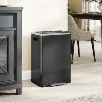 HOMCOM Coș de Gunoi cu 2 Secțiuni de 20L cu Capac Silențios, din Oțel Inoxidabil și PP, 40x34.8x59 cm, Negru(m-10)