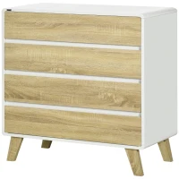 HOMCOM Commode 4 tiroirs design scandinave pour couloir chambre salon salle de bain 80 x 40 x 79,5 cm blanc et aspect bois(m-11)