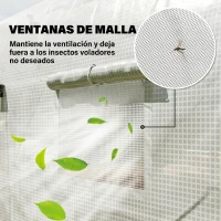 Outsunny Invernadero de Túnel 4x3x2 m con Puerta de Malla y 8 Ventanas con Techo Puntiagudo Cubierta de PE Blanco(m-5)