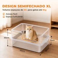PawHut Caixa de Areia XL para Gatos em Aço Inoxidável com Rebordo Alto, Pá, Escova e Gancho, Cinzento-Claro(m-5)