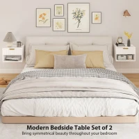 HOMCOM Floating Nightstands Set of 2, Modern Wall Mounted Bedside Tables, White(m-4)