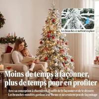 HOMCOM Sapin de Noël Artificiel 180 cm Arbre de Noël Lumineux Enneigé, Branches Articulées, Lumière 350 LEDs, Vert et Blanc(m-7)
