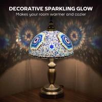 HOMCOM Tiffany Lamp, Stained Glass Bedside Table Lamp with Button Switch and Metal Base, 12 x 12 x 20 Inches, Blue(m-4)