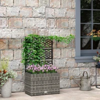 Outsunny 22L Garden PE Rattan Planter with Trellis, Free Standing Flower Raised Bed with Two Plant Boxes for Garden, Garden Planter for Climbing Plants, 57cm x 30cm x 107cm, Mixed Grey(m-2)