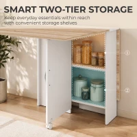 HOMCOM Folding Dining Table, Drop Leaf Table with 2-Tier Shelves, Rolling Casters, White and Natural(m-5)