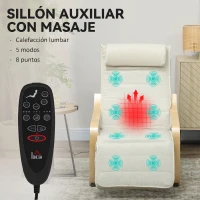 HOMCOM Sillón Salón con Masaje y Calefacción de Lino Reposapiés Ajustable Respaldo Alto Reposacabezas Control Remoto Bolsillo(m-4)