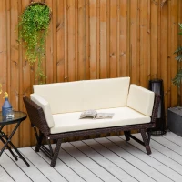 Outsunny Canapé lit de jardin extensible 3 places grand confort 4 coussins écru inclus résine tressée imitation rotin chocolat(m-10)