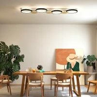 HOMCOM Plafonnier LED 38W, luminaire plafonnier 4 lumières à montage affleurant, télécommande, 100 x 31 x 7 cm, doré et noir(m-7)