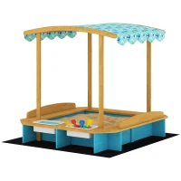 AIYAPLAY Caixa de Areia Infantil de Madeira com 2 Caixas de PP Caixa de Areia para Crianças de 3-6 Anos 128x118x121 cm Azul e Madeira(m-12)