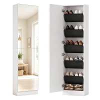 HOMCOM Schuhschrank mit Spiegel, 5-stufiger Schmale Schuhkommode mit Soft-Close-Türen, für 12 Paar, 50 x 20 x 180 cm, Weiß(m-12)