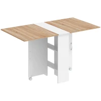 HOMCOM Folding Dining Table, Drop Leaf Table with 2-Tier Shelves, Rolling Casters, White and Natural(m-1)