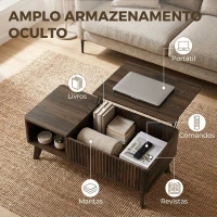 HOMCOM Mesa de Centro Elevatória com Compartimento Oculto e Prateleiras Abertas 100x48x41-56 cm Nogueira(m-5)