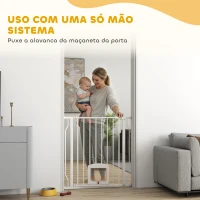 PawHut Barreira de Segurança Extensível para Cães 75-85 cm para Portas e Escadas com Portinhola Pequena Montagem por Pressão Duplo Bloqueio Branco(m-6)