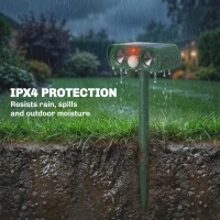 Outsunny Ultrasonic Cat Repellent, PIR Motion Sensor 110°, LED Flash, Solar Cat Deterrents for Gardens UK(m-7)