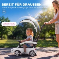 AIYAPLAY 3-in-1 Rutschauto mit Schiebstange Mercedes-Benz Rutschfahrzeug mit Lenkrad Hupe Musik Dach Sitzstauraum Weiß(m-6)