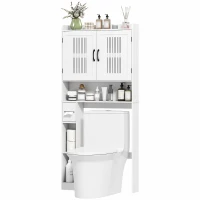 HOMCOM Armário sobre Sanita com Prateleira Ajustável 2 Portas Suporte para Papel Higiênico Armário para Máquina de Lavar 80x19,5x170 cm Branco(m-11)