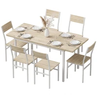 HOMCOM Conjunto Mesa de Comedor Extensible 120-160 cm y 6 Sillas Apilables para 4-6 Personas Efecto Roble(m-15)