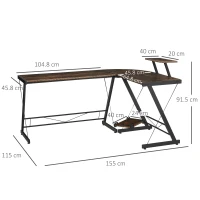 HOMCOM L Shaped Corner Desk, Gaming Desk, Computer Table with Monitor Stand and CPU Stand, Study Workstation for Home Office, 155 x 115 x 91.5cm, Rustic Brown and Black(m-3)
