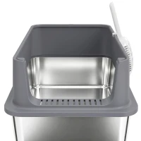PawHut Conjunto de 2 Caixas de Areia XL em Aço Inoxidável com Bordo Alto e 2 Pás para Gatos Grandes e Vários Gatos Cinza Escuro(m-10)