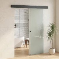 HOMCOM Ușă Glisantă de Interior din Sticlă Temperată Sablată cu Șină Silențioasă, Ghidaj, Kit Feronerie, Transparentă(m-9)