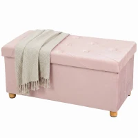 HOMCOM Velvet Upholstered Foldable Ottoman Footrest, Storage Ottoman Bench with Wood Legs for Living Room, Pink(m-15)
