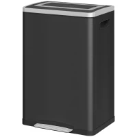 HOMCOM Coș de Gunoi cu 2 Secțiuni de 20L cu Capac Silențios, din Oțel Inoxidabil și PP, 40x34.8x59 cm, Negru(m-12)
