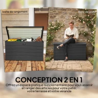Outsunny Coffre de rangement exterieur XXL 311L coffre de jardin acier galvanisé verrouillable vérin à gaz 120x62x62cm gris foncé(m-4)