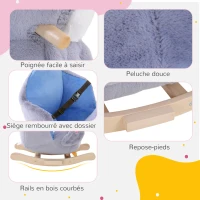 HOMCOM Pingouin à bascule cheval à bascule pour enfants +18 mois avec musique, poignées et ceinture de sécurité Gris(m-6)