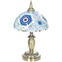 HOMCOM Tiffany Lamp, Stained Glass Bedside Table Lamp with Button Switch and Metal Base, 12 x 12 x 20 Inches, Blue(m-15)