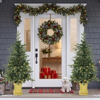HOMCOM Set of 2 Prelit Christmas Trees with Dual-Colour LEDs, Remote, 4ft Artificial Aspen Fir Battery-Operated, 11 Modes, Pot(m-9)