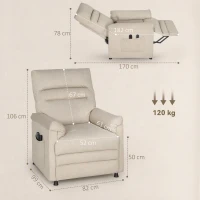 HOMCOM Poltrona Relax com Aquecimento Lombar e Massagem por Vibração Reclinável USB e Função de Memória  82x99x106 cm Bege(m-4)