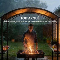 Outsunny Abri pour Barbecue tonnelle de jardin 245 x 152 x 218 cm en Acier avec Étagères Latérales et Crochets, gris foncé(m-7)