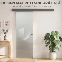 HOMCOM Ușă Glisantă de Interior din Sticlă Temperată Sablată cu Șină Silențioasă, Ghidaj, Kit Feronerie, Transparentă(m-5)