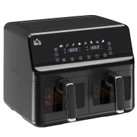 HOMCOM 8L Family Size Air Fryer Oven with Dual Baskets, Digital Air Fryer with 8 Presets, Recipe Cookbook, 60-Minute Timer for Oil Free & Low Fat Healthy Cooking, 2500W, Black(m-1)
