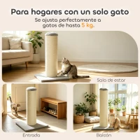 PawHut Poste Rascador para Gatos Altura 75,5 cm Rascador para Gatos Interior Base Estable y Cuerda de Sisal Natural Gris Claro(m-9)
