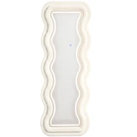 HOMCOM Full Length Mirror, 160 x 60 cm Wavy Full Body Wall Standing Mirror with Velvet Frame and LED Light Strip, Cream White(m-1)