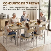 HOMCOM Conjunto de Mesa de Jantar Extensível 120-160 cm e 6 Cadeiras Empilháveis para 4-6 Pessoas, Efeito Carvalho(m-4)