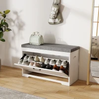 HOMCOM Banco Zapatero Moderno con Asiento Acolchado Estante Ajustable para 8 Pares de Zapatos para Entrada 80x30x50 cm Blanco(m-7)