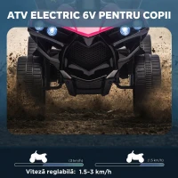 AIYAPLAY Quad Electric pentru Copii 6V, ATV cu Faruri LED și Muzică, 18-56 Luni, Roz(m-4)