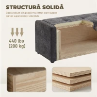 HOMCOM, Bancă de depozitare, suport pentru picioare, Material textil cu efect de in, 122 x 48 x 44 cm, Gri Închis(m-6)