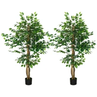 HOMCOM Lot de 2 plantes artificielles ficus hauteur 1,50 m tronc branches liane lichen feuilles grand réalisme pot inclus vert(m-12)
