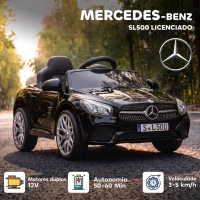 AIYAPLAY Carro Elétrico Infantil Mercedes-Benz SL500 12V com Comando à Distância 2,4 GHz, 2 Motores, Suspensão e Arranque Suave, Preto(m-4)