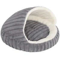 PawHut Letto per Gatti Fino a 5 kg Rotondo Semichiuso in Peluche Effetto Coniglio con Cuscino Lavabile, Grigio(m-1)